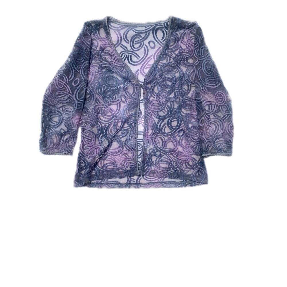 90s purple lace sheer mid sleeve cardigan